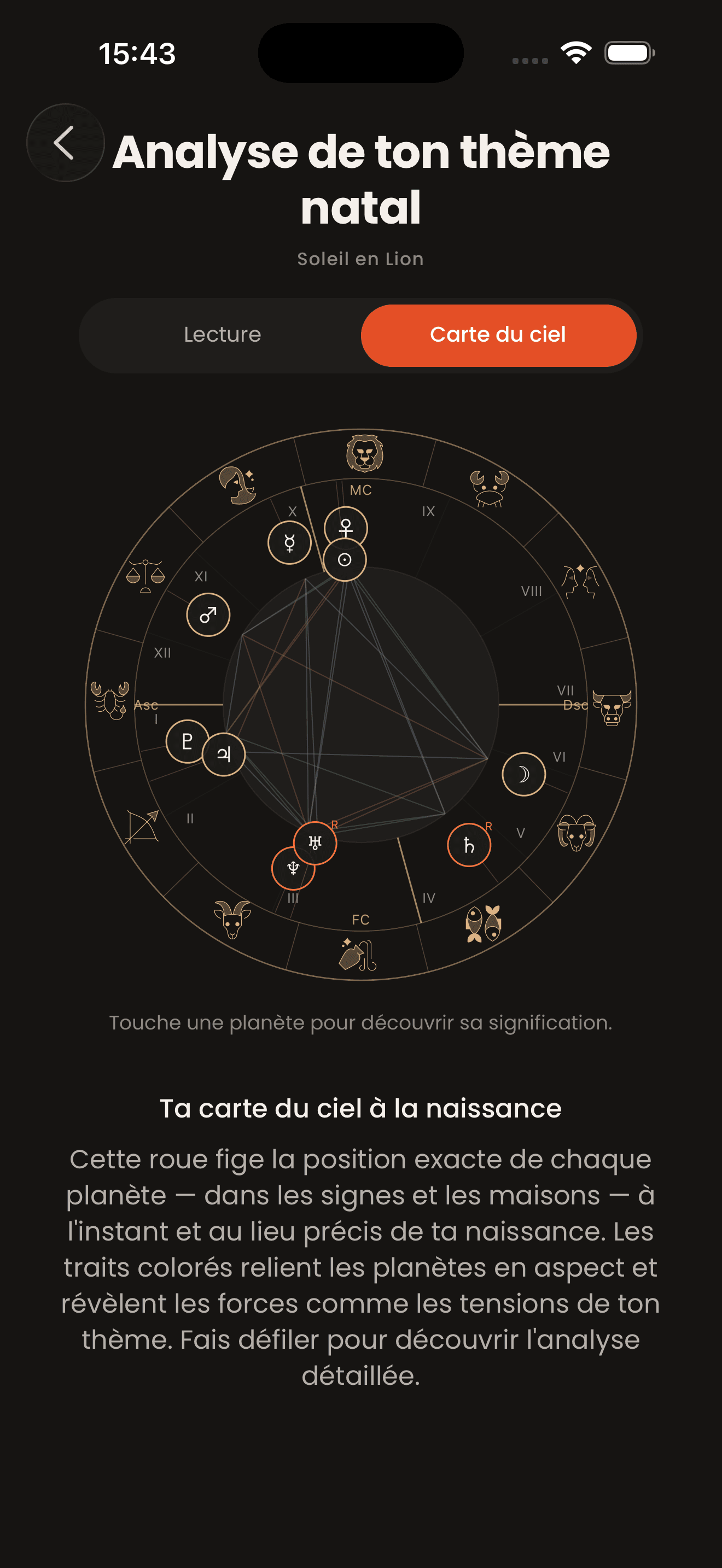 Carte du ciel et thème astral dans iAstral